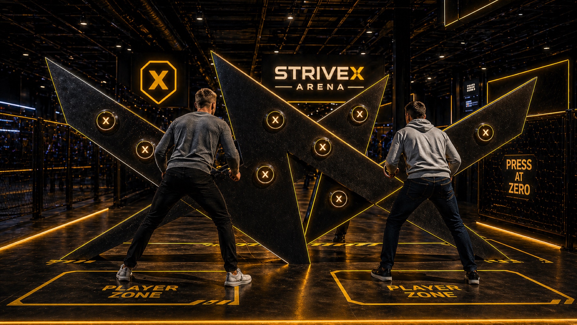 Концепт-рендер дуэльной стены реакции StriveX Record Arena